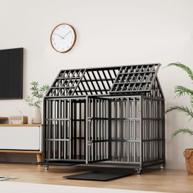 55" Heavy Duty Dog Crate Large Dog cage Strong Metal Dog Kennels and Crates for Large Dogs with 4 Lockable Wheels