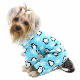 Penguins & Snowflake Flannel PJ with 2 Pockets (Color: Turquoise, size: S)