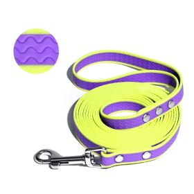 Waterproof Wavy Texture Dog Leash - Two-Tone Non-Slip Pet Walking Lead for Small Medium Large Dogs (Purple & Neon Yellow: L)