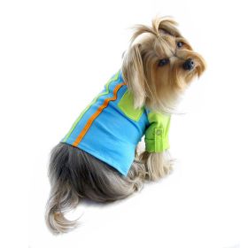 Knit Cotton Contrast Shirt with Roll-Up Sleeves (Color: Green/Blue, size: M)