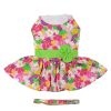 appPink Hawaiian Floral Dog Harness Dress with Matching Leash